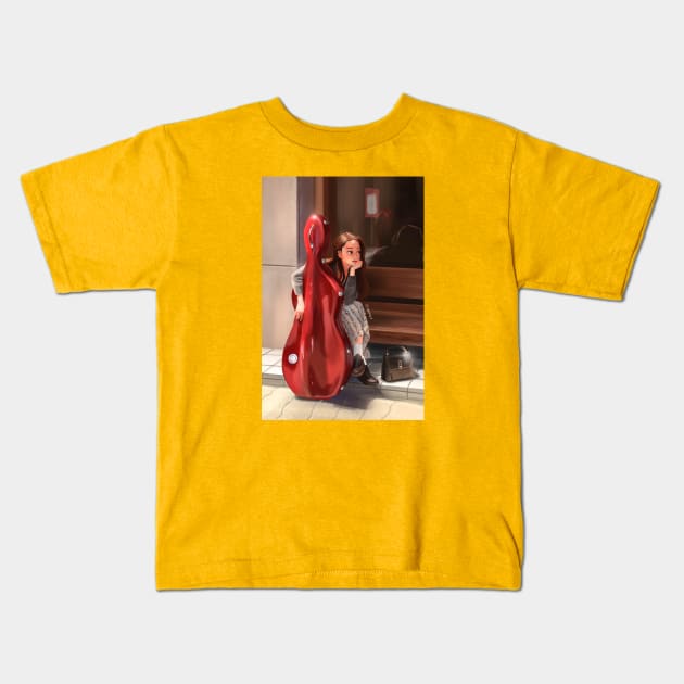 Girl with a cello Kids T-Shirt by Gyong_D